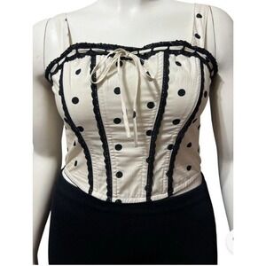 Corset With Crochet Trim Polka Dots NWT Sz L Dana Tank Top Black‎ White Coquette
